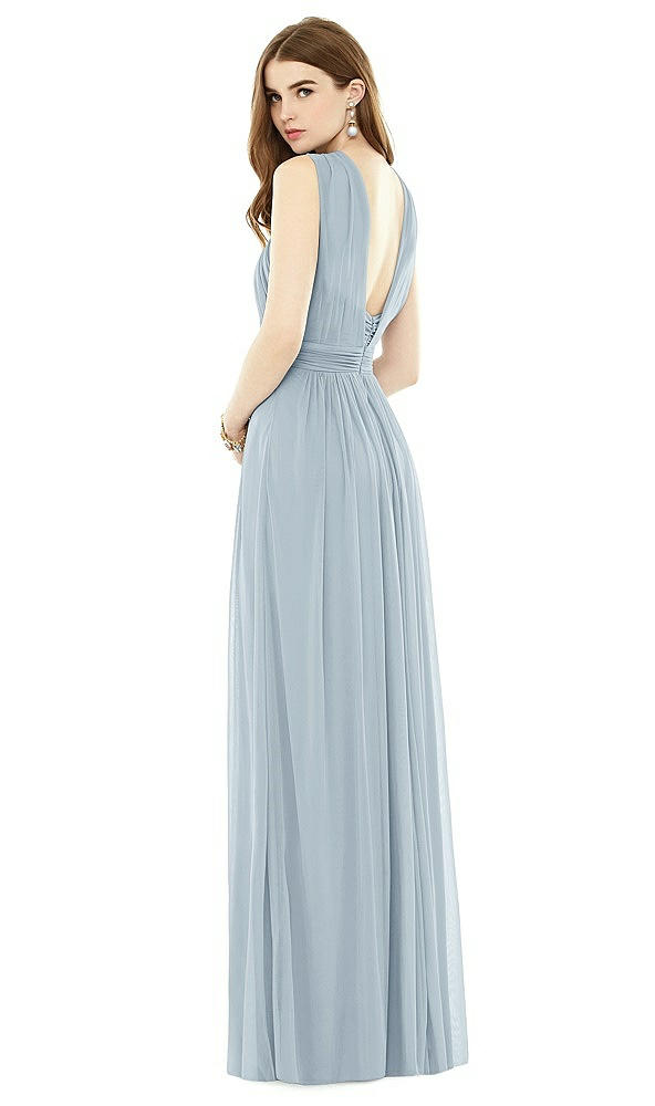 Back View - Mist Maxi Chiffon Knit Halter Neck Dress