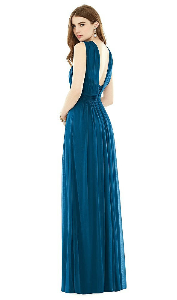 Back View - Ocean Blue Maxi Chiffon Knit Halter Neck Dress