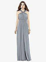 Front View Thumbnail - Platinum Maxi Chiffon Knit Halter Neck Dress