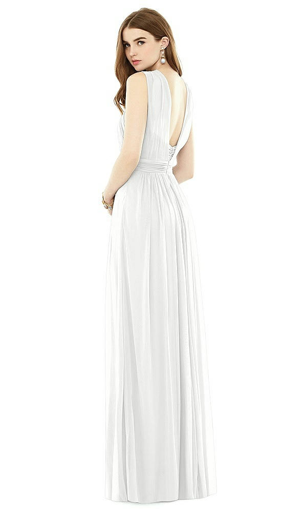 Back View - White Maxi Chiffon Knit Halter Neck Dress