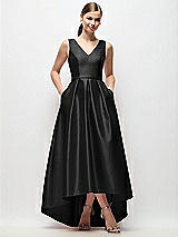 Front View Thumbnail - Black Sleeveless Pleated Skirt High Low Dress with Pockets