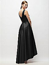 Rear View Thumbnail - Black Sleeveless Pleated Skirt High Low Dress with Pockets
