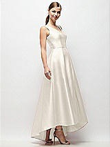 Side View Thumbnail - Ivory Sleeveless Pleated Skirt High Low Dress with Pockets