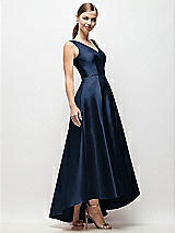 Side View Thumbnail - Midnight Navy Sleeveless Pleated Skirt High Low Dress with Pockets