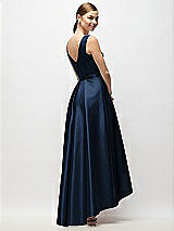 Rear View Thumbnail - Midnight Navy Sleeveless Pleated Skirt High Low Dress with Pockets