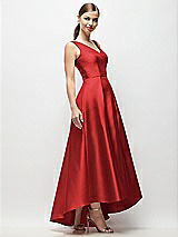 Side View Thumbnail - Poppy Red Sleeveless Pleated Skirt High Low Dress with Pockets