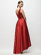 Rear View Thumbnail - Poppy Red Sleeveless Pleated Skirt High Low Dress with Pockets