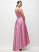Rear View Thumbnail - Powder Pink Sleeveless Pleated Skirt High Low Dress with Pockets