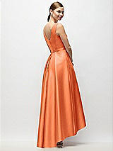Rear View Thumbnail - Portofino Orange Sleeveless Pleated Skirt High Low Dress with Pockets