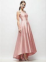 Side View Thumbnail - Rose Sleeveless Pleated Skirt High Low Dress with Pockets