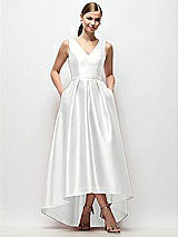 Front View Thumbnail - White Sleeveless Pleated Skirt High Low Dress with Pockets