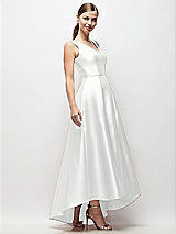 Side View Thumbnail - White Sleeveless Pleated Skirt High Low Dress with Pockets