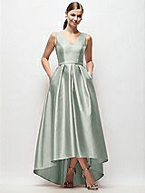Front View Thumbnail - Willow Green Sleeveless Pleated Skirt High Low Dress with Pockets
