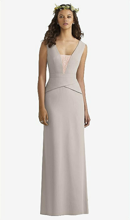 blue dress for baby girl Hollis Chic One Shoulder Slit Floor Length Floral Lace Bridesmaid Dresses, Taupe main image 1