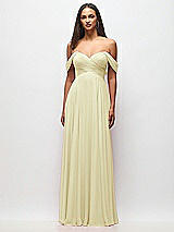 Front View Thumbnail - Butter Yellow Off-the-Shoulder Draped Chiffon Maxi Dress