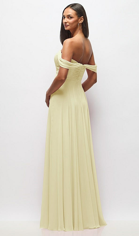 Back View - Butter Yellow Off-the-Shoulder Draped Chiffon Maxi Dress