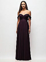 Front View Thumbnail - Deep Plum Off-the-Shoulder Draped Chiffon Maxi Dress