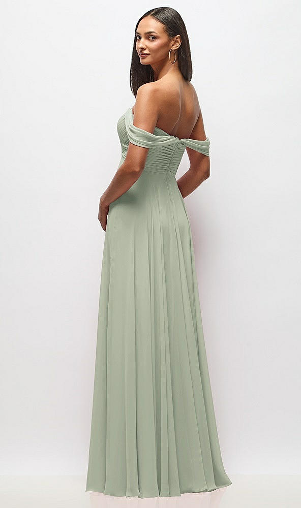 Back View - Celadon Off-the-Shoulder Draped Chiffon Maxi Dress