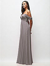 Side View Thumbnail - Cashmere Gray Off-the-Shoulder Draped Chiffon Maxi Dress