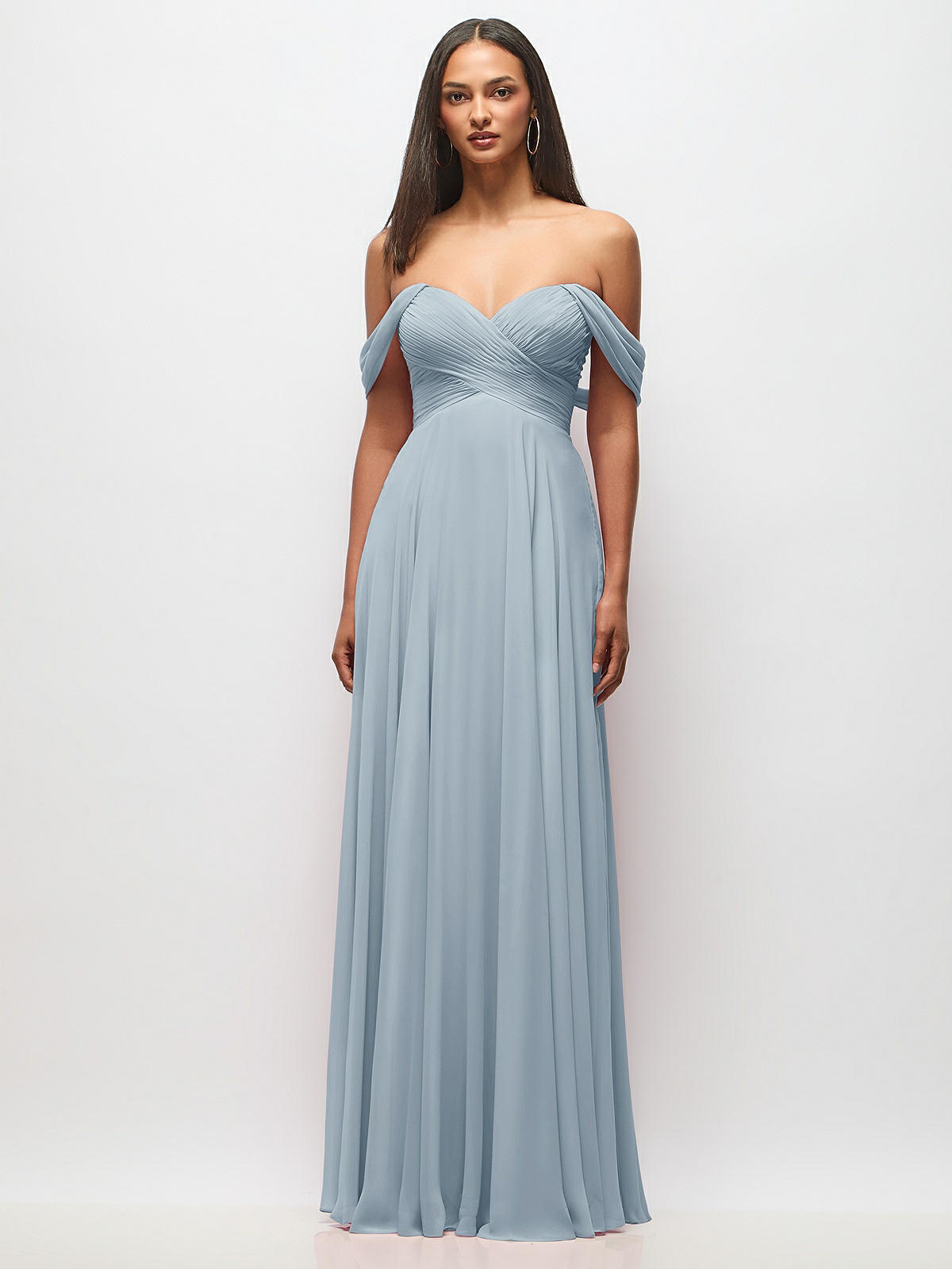 black chiffon bardot maxi dress Carlotta | With Cape – Club L London Color:Dusk Blue an intricate lace Valentine’s Day Dress Light Blue Chiffon Short