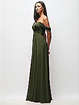Side View Thumbnail - Olive Green Off-the-Shoulder Draped Chiffon Maxi Dress