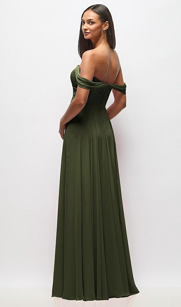 Back View - Olive Green Off-the-Shoulder Draped Chiffon Maxi Dress