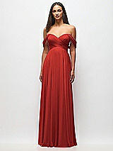 Front View Thumbnail - Poppy Red Off-the-Shoulder Draped Chiffon Maxi Dress