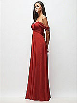 Side View Thumbnail - Poppy Red Off-the-Shoulder Draped Chiffon Maxi Dress