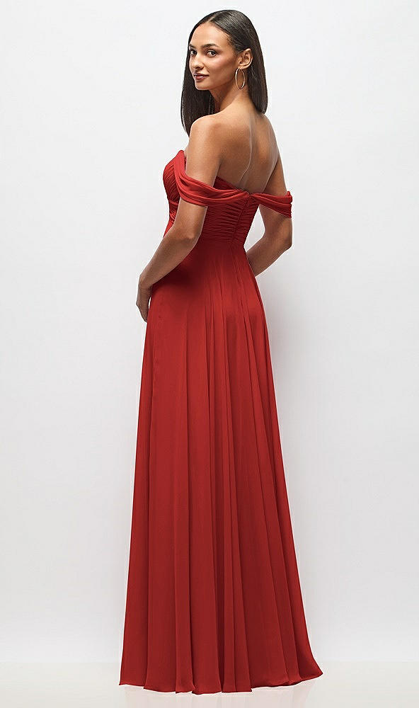 Back View - Poppy Red Off-the-Shoulder Draped Chiffon Maxi Dress