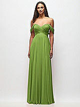 Front View Thumbnail - Peridot Green Off-the-Shoulder Draped Chiffon Maxi Dress