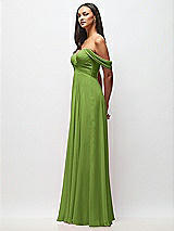Side View Thumbnail - Peridot Green Off-the-Shoulder Draped Chiffon Maxi Dress