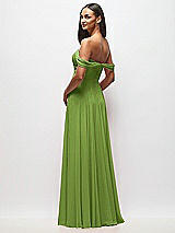 Rear View Thumbnail - Peridot Green Off-the-Shoulder Draped Chiffon Maxi Dress