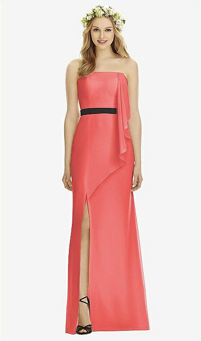 Social Bridesmaids Style 8174 In Perfect Coral & Black | The Dessy Group
