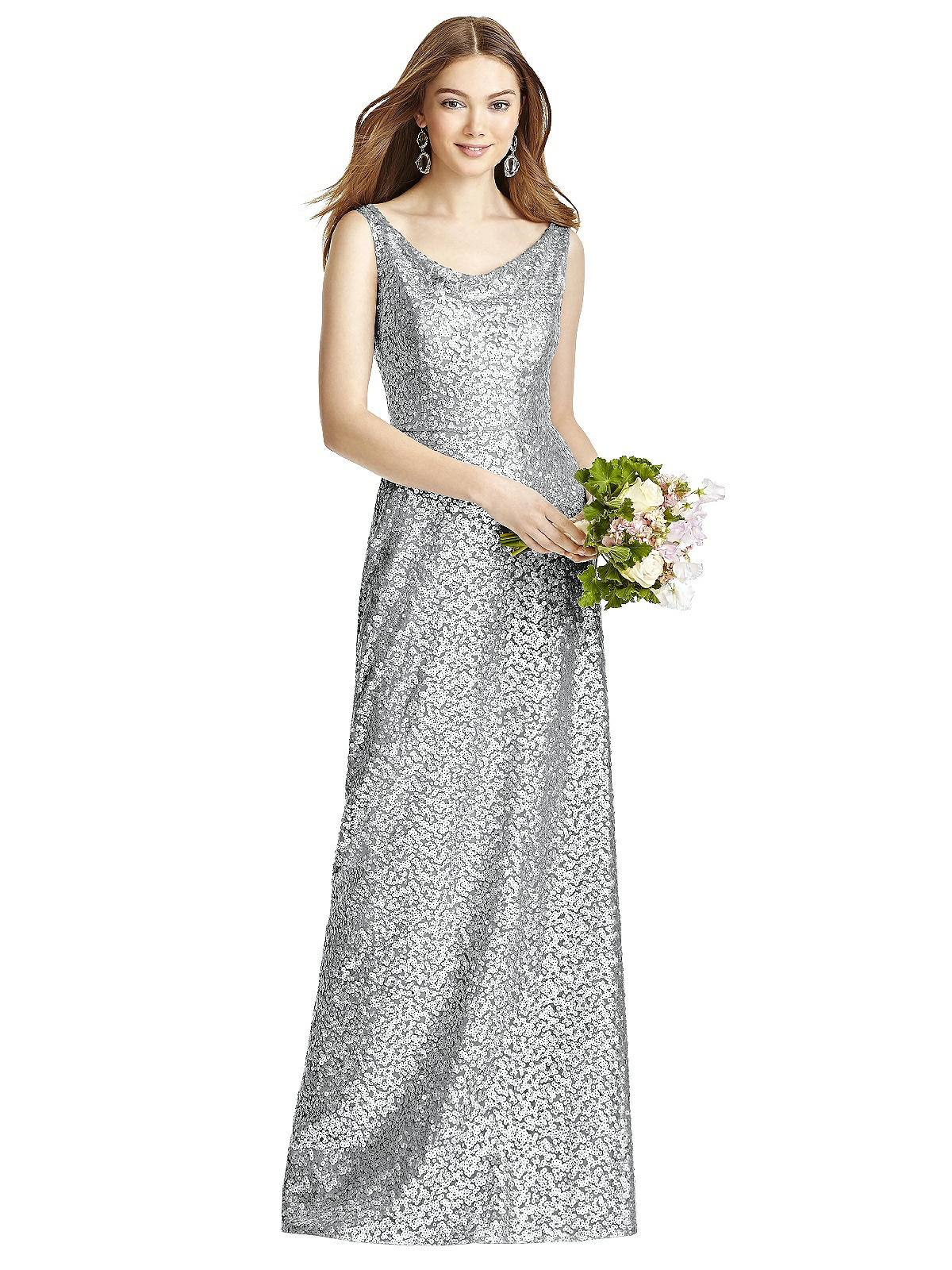 slim fit dress slacks Long Glitter Mesh Mermaid Dress by Elizabeth K GL2936 M / Silver main image 0