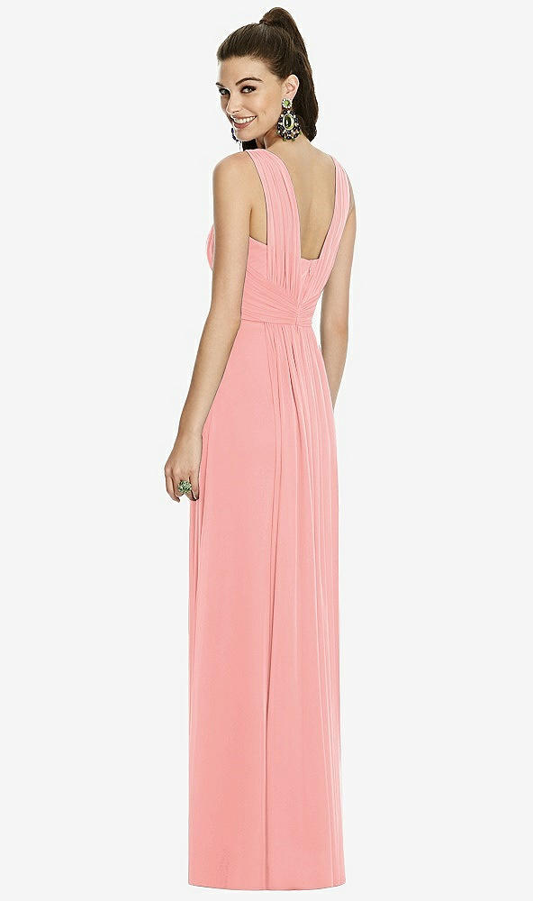 Back View - Apricot Maxi Chiffon Knit Shirred Strap Dress