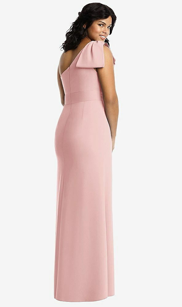 Back View - Rose Bowed One-Shoulder Trumpet Gown