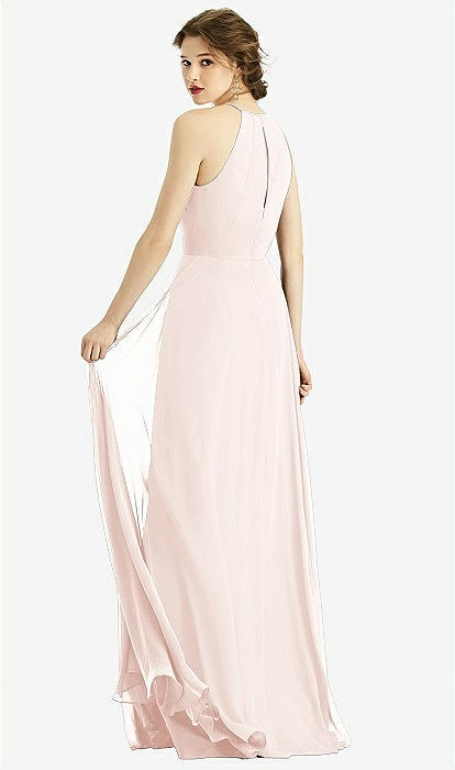 Keyhole Halter Chiffon Maxi Bridesmaid Dress In Blush | The Dessy Group Keyhole Halter Chiffon Maxi Bridesmaid Dress In Blush | The Dessy Group