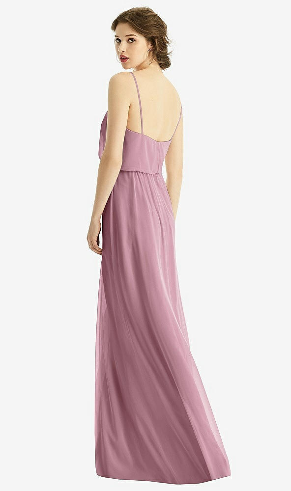 Back View - Dusty Pink V-Neck Blouson Bodice Chiffon Maxi Dress