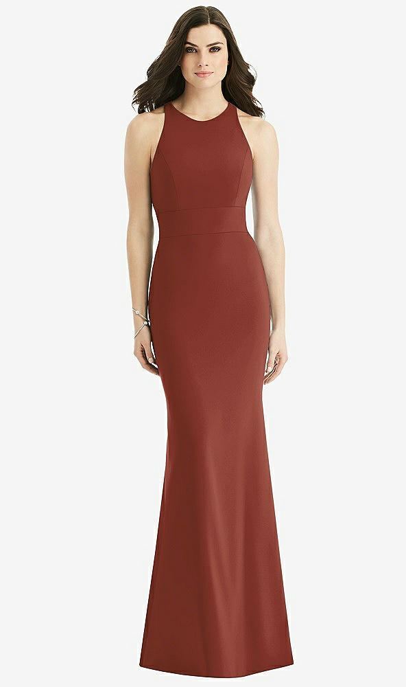 Back View - Auburn Moon Criss Cross Twist Cutout Back Trumpet Gown