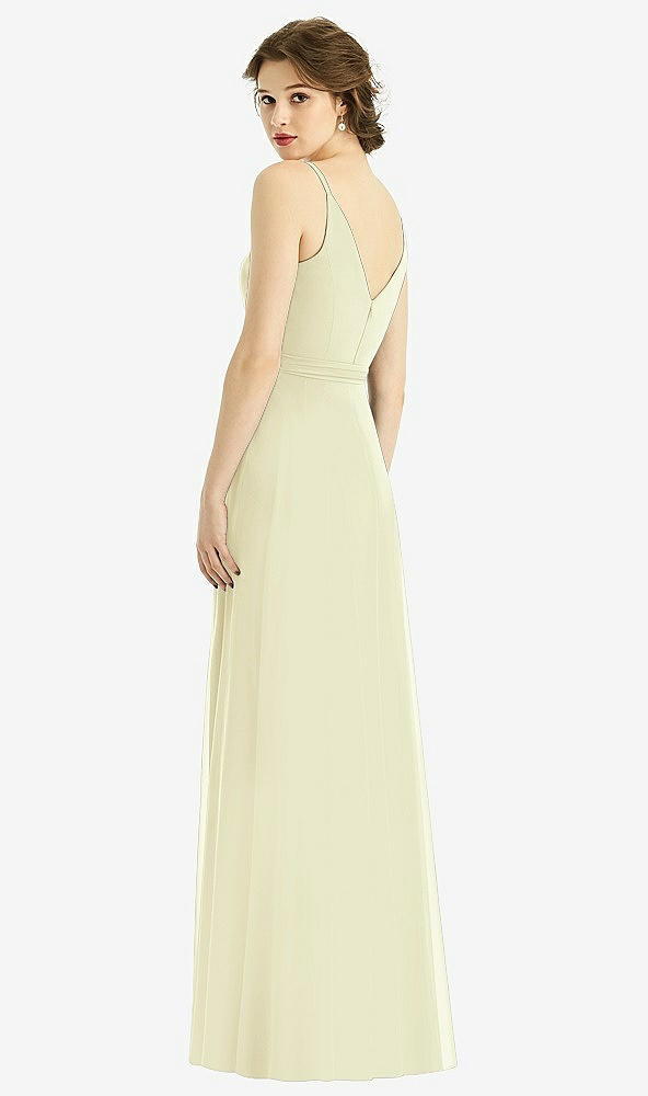 Back View - Butter Yellow Draped Wrap Chiffon Maxi Dress with Sash