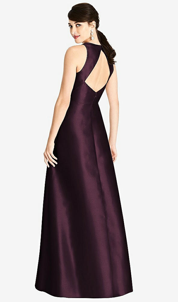 Back View - Deep Plum Sleeveless Open-Back Satin A-Line Dress