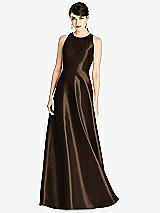 Front View Thumbnail - Espresso Sleeveless Open-Back Satin A-Line Dress