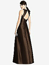 Rear View Thumbnail - Espresso Sleeveless Open-Back Satin A-Line Dress