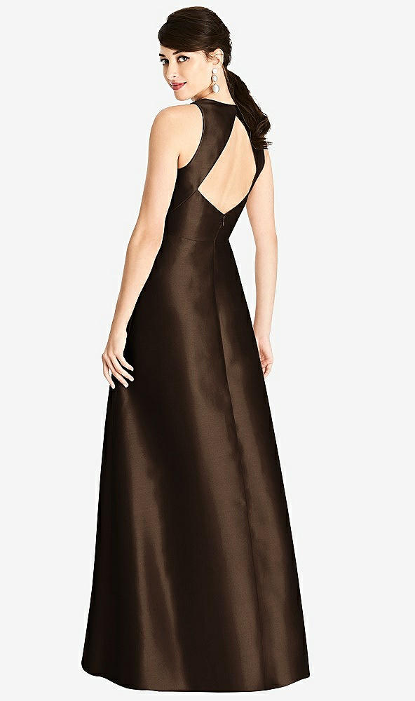 Back View - Espresso Sleeveless Open-Back Satin A-Line Dress