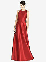 Front View Thumbnail - Poppy Red Sleeveless Open-Back Satin A-Line Dress