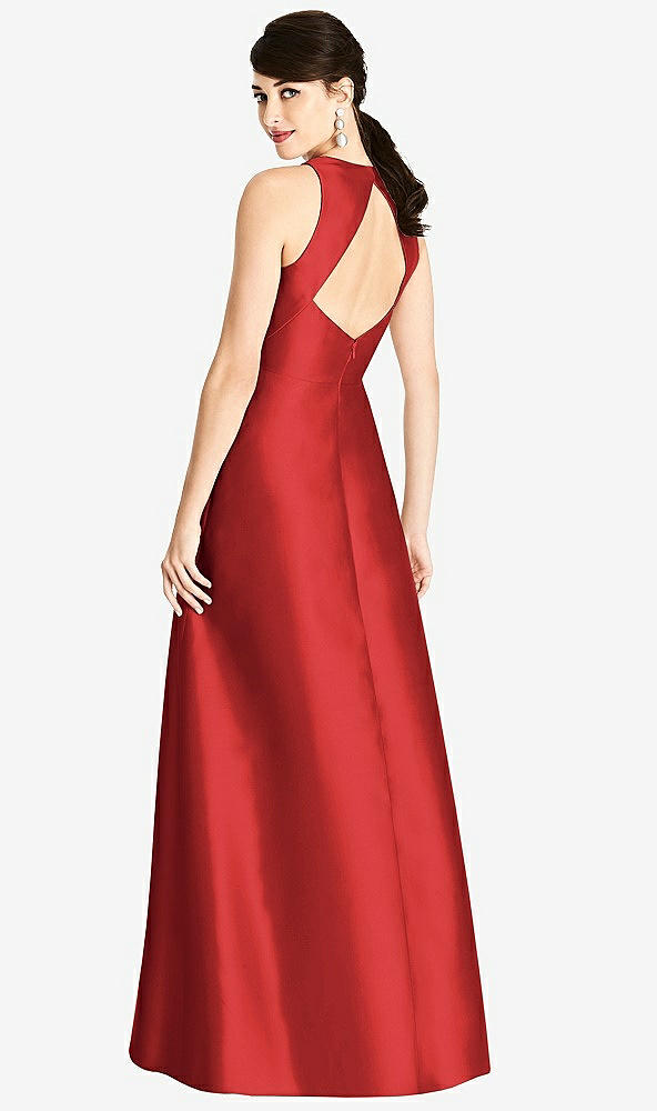 Back View - Poppy Red Sleeveless Open-Back Satin A-Line Dress