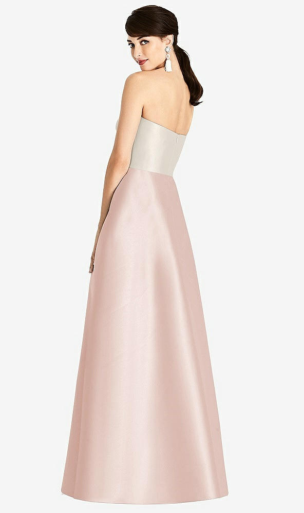 Back View - Blush & Ivory Strapless A-Line Satin Dress with Pockets