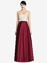 Front View Thumbnail - Burgundy & Ivory Strapless A-Line Satin Dress with Pockets