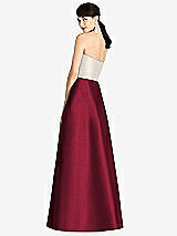 Rear View Thumbnail - Burgundy & Ivory Strapless A-Line Satin Dress with Pockets