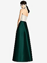 Rear View Thumbnail - Evergreen & Ivory Strapless A-Line Satin Dress with Pockets